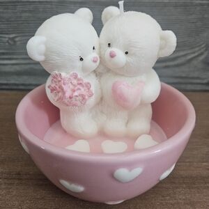 Bear Candle in Pink Heart Bowl